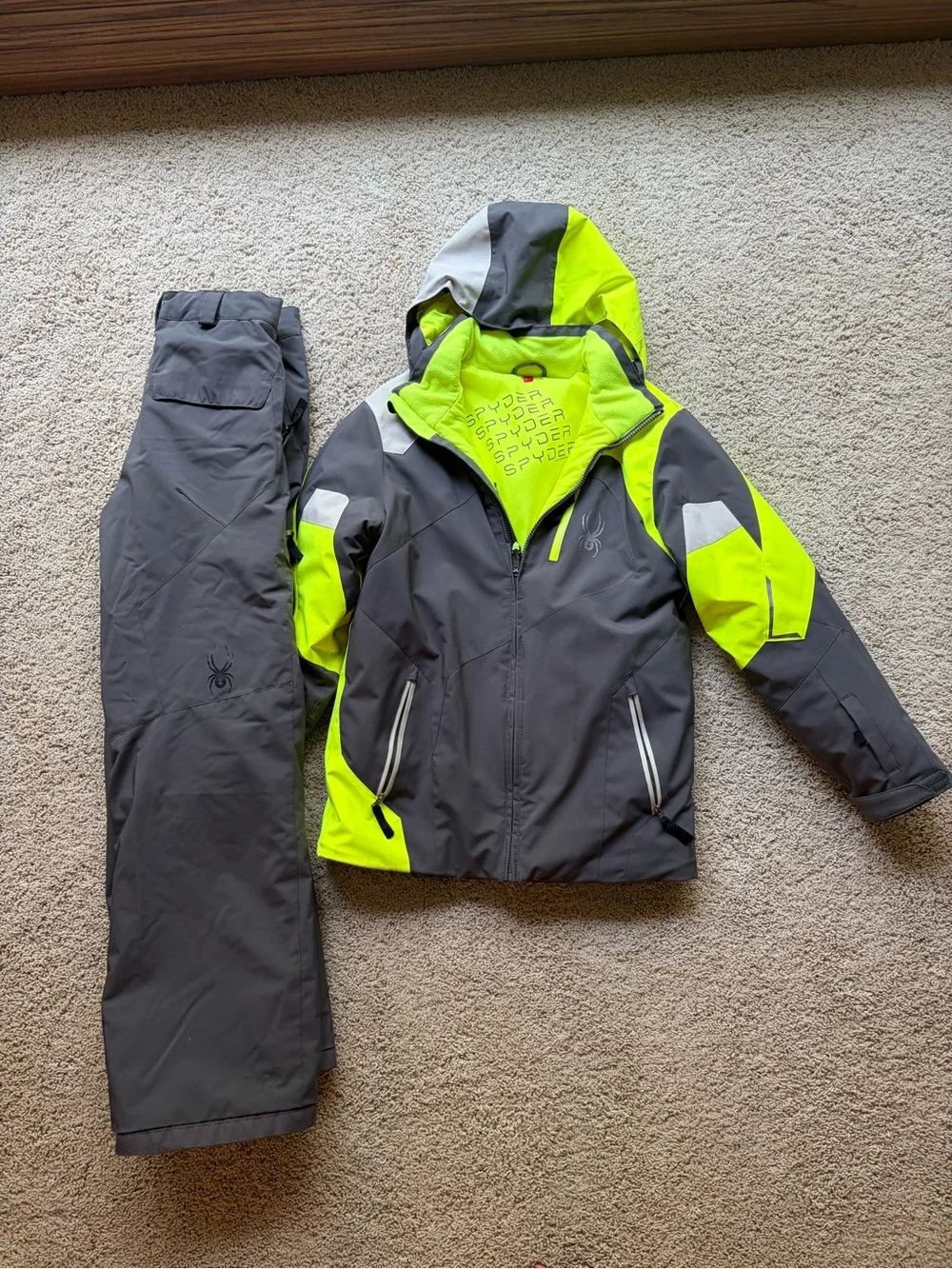 Spyder Kids Gray and Neon Yellow Colorblock Ski Jacket & Pants